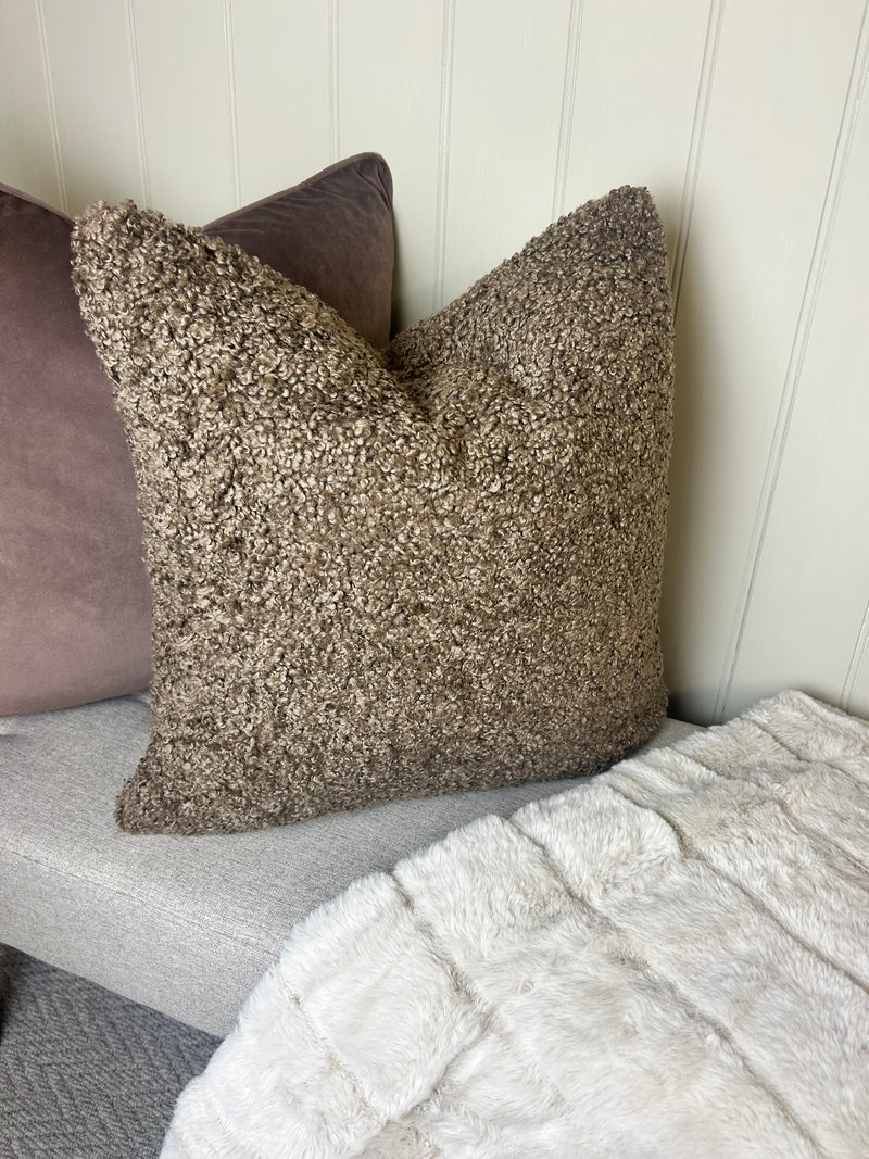 Taupe Teddy Boucle Feather Filled Cushion 45cm