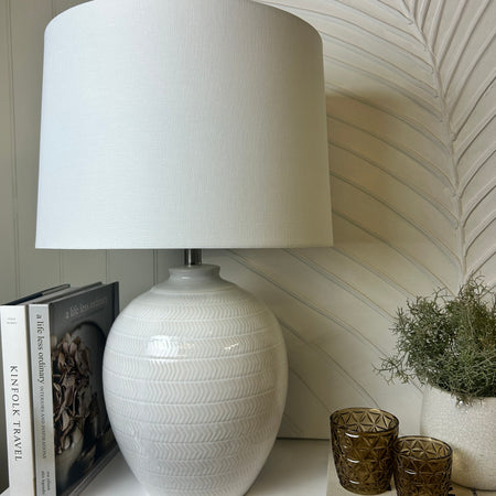Textured ceramic lamp with linen shade
