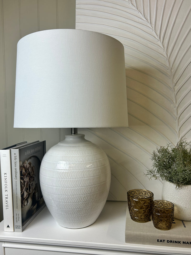 Textured ceramic lamp with linen shade