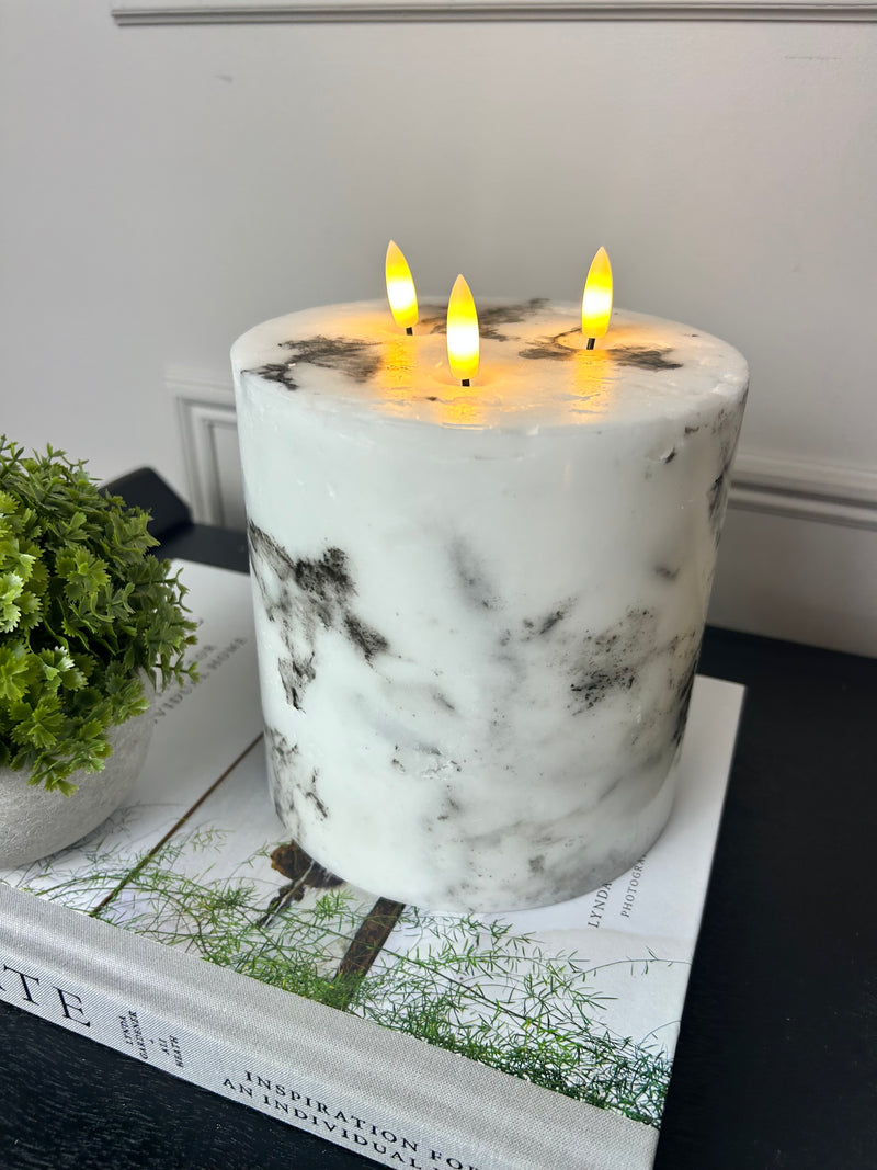 Marble luxe large 3 triple wick LED candle 15cm by 15cm