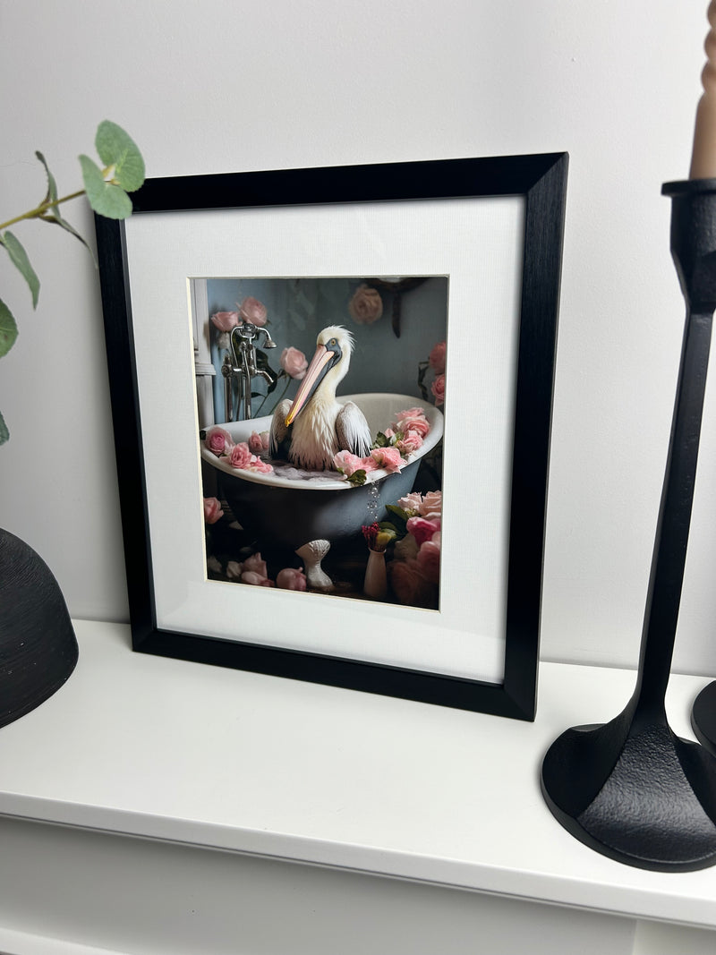 Bathroom joy framed print pelican 30x34cm