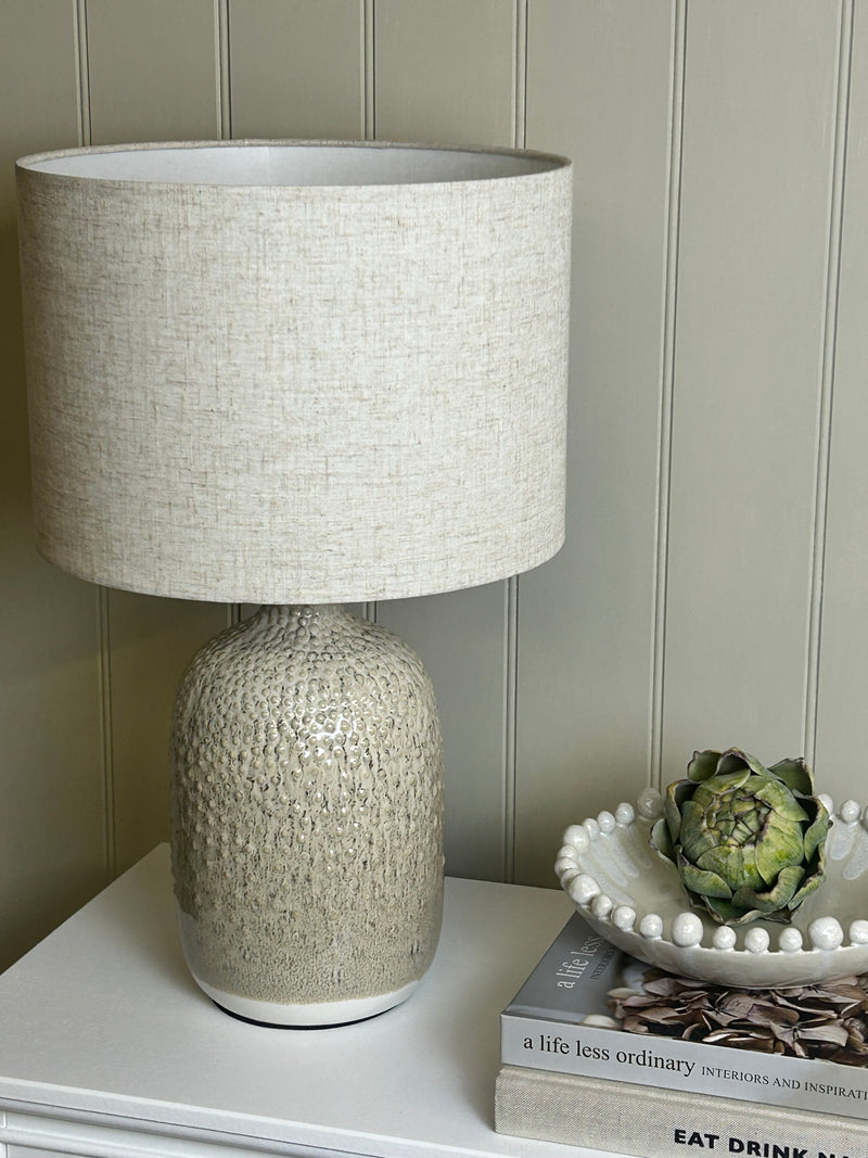 Stoneware ceramic Two Tone Taupe natural Textured Lamp Linen Shade