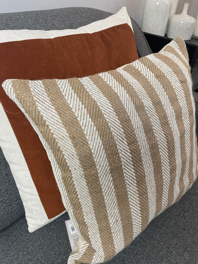 Natural fibres stripe cushion cream stone beige