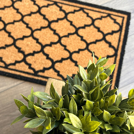 Moroccan tile print coir natural black print mat rug door mat 45x75cm