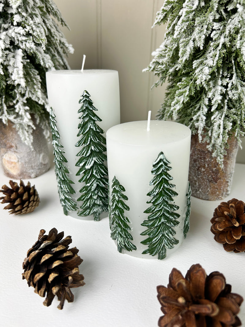 Christmas Tree Design White Wax Candle, 2 sizes