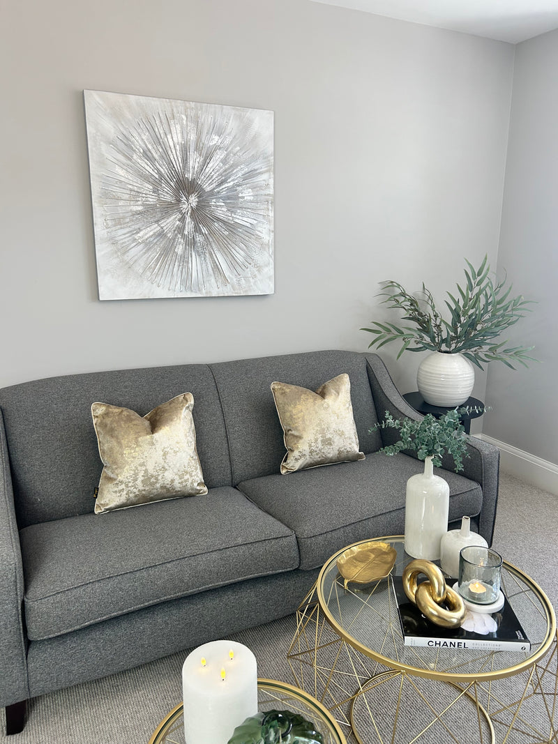 Silver and gold starburst dandelion canvas art 80x80