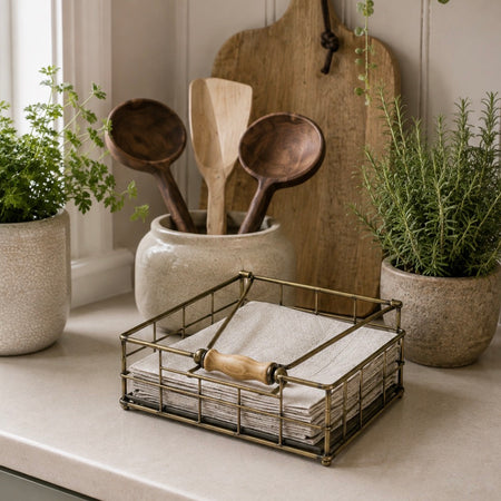 Brass metal napkin holder tray