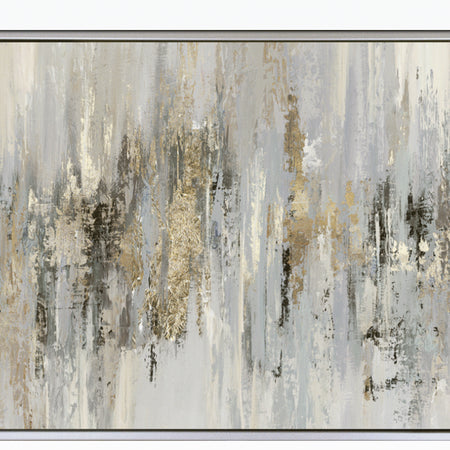 Dripping silver abstract framed canvas by Tom Reeves 60x96