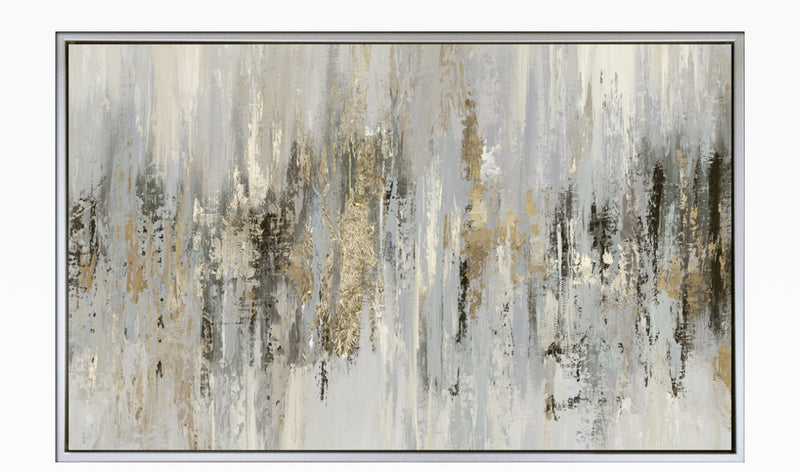Dripping silver abstract framed canvas by Tom Reeves 60x96