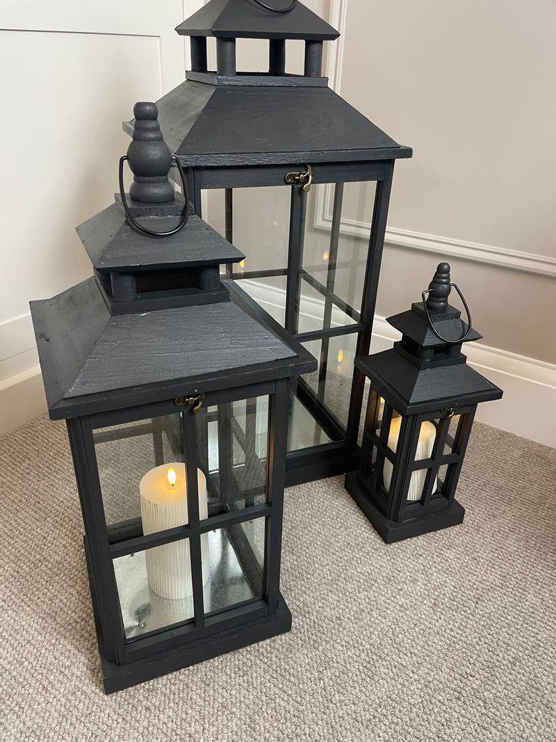 Black wooden lantern 3 sizes available