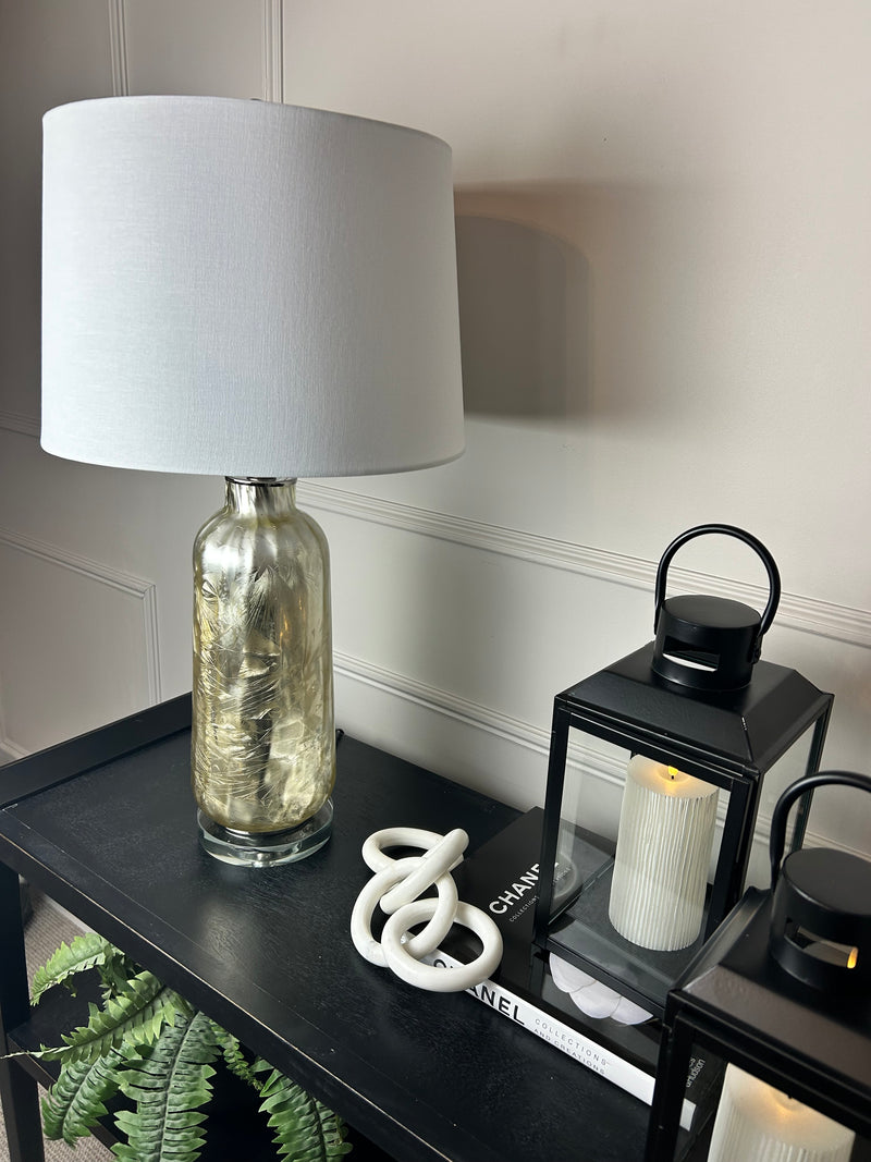 Silver champagne textured lamp with shade