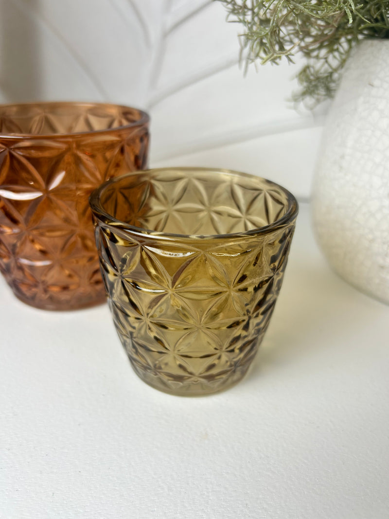 Brown textured candle holder 2 sizes mixed