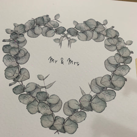 ‘Mr & Mrs’ Eucalyptus Heart Greeting Card