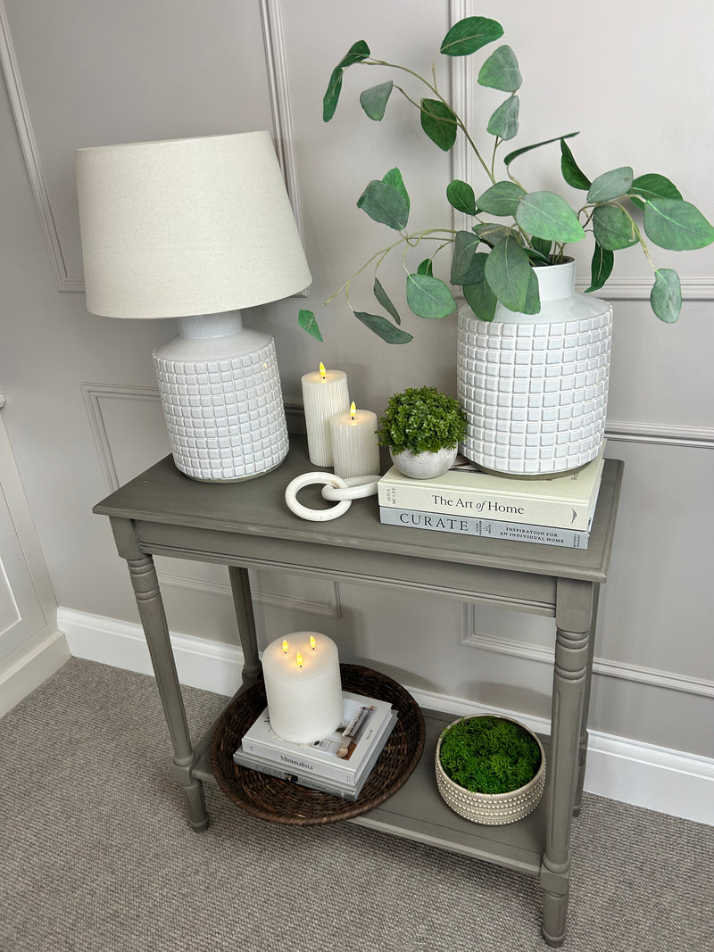 Stone grid print chunky white vase