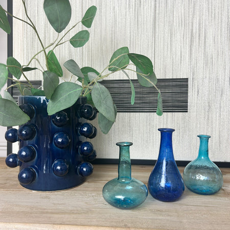 Set of 3 handmade glass bottles bud vases