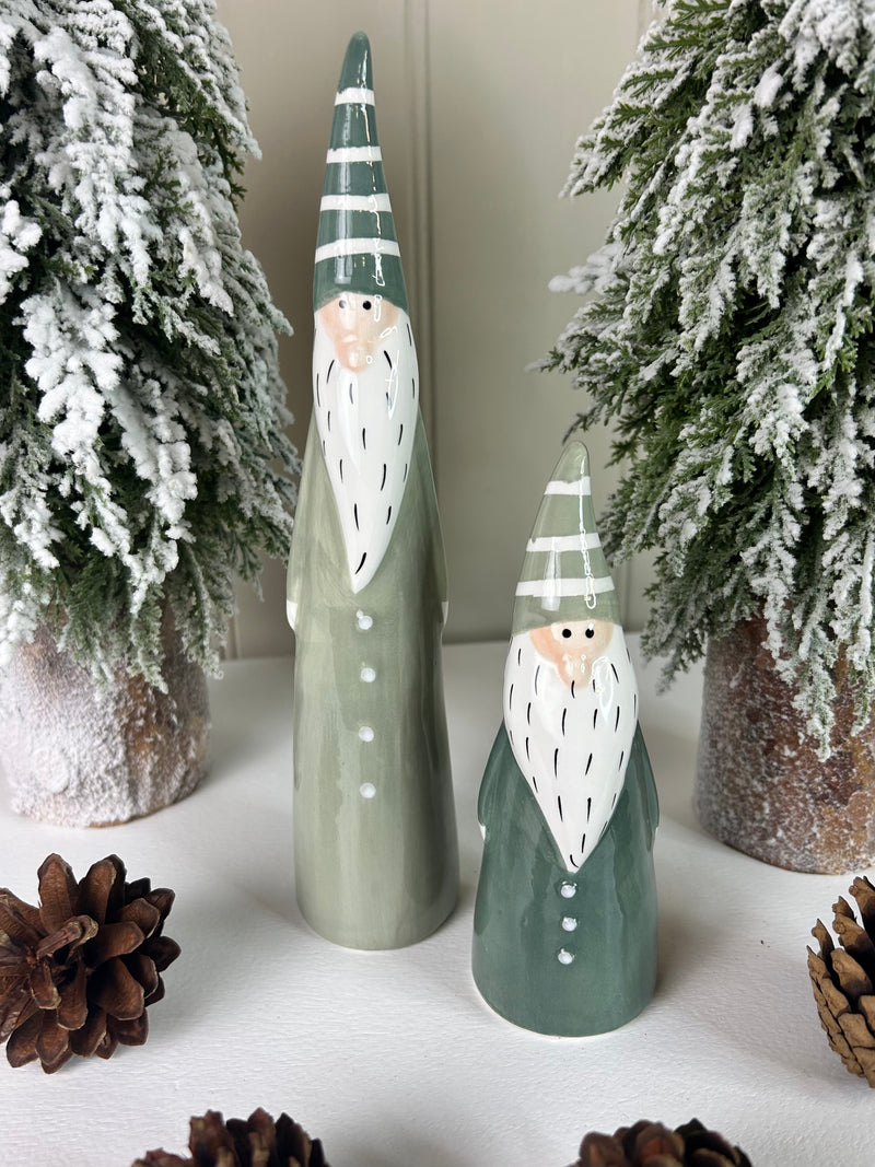 Green and white ceramic tall gonk, 2 Sizes