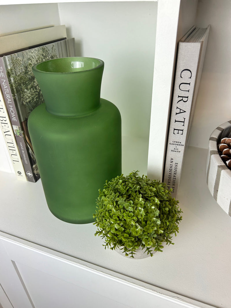 Smokey green glass bottle neck vase
