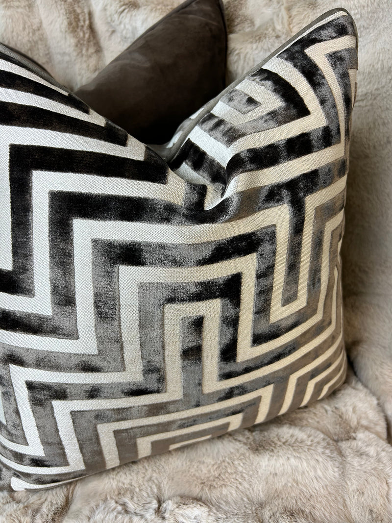 Back in stock soon Paul Moneypenny Chocolate Geo Patterned print Amazing luxury Cushion 43cm