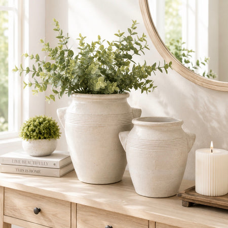 Cream rustic handle planter pot vase 2 sizes