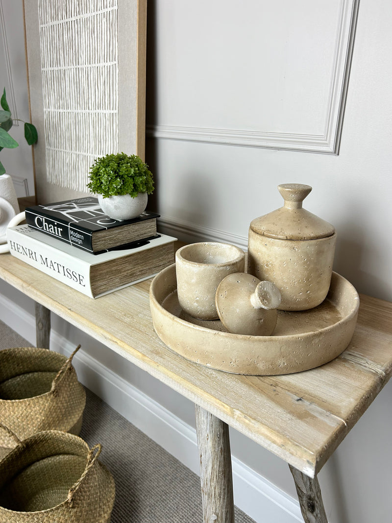Taupe clay lidded jar pot 2 sizes