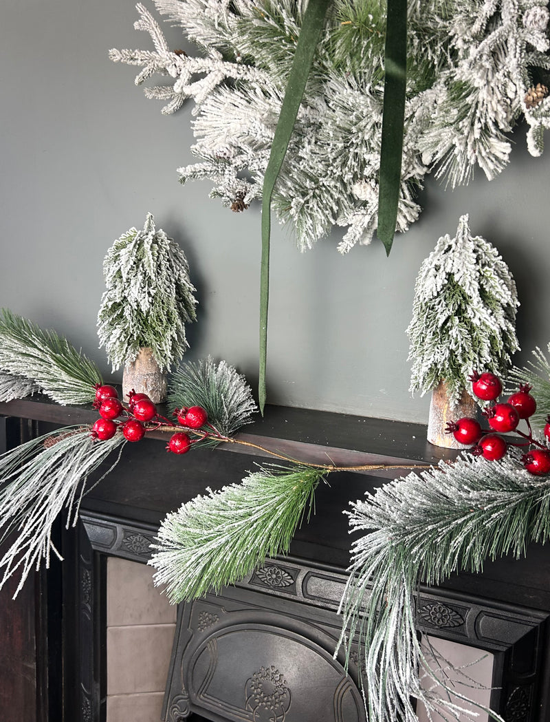 Large thick Red Berry Frosted Garland