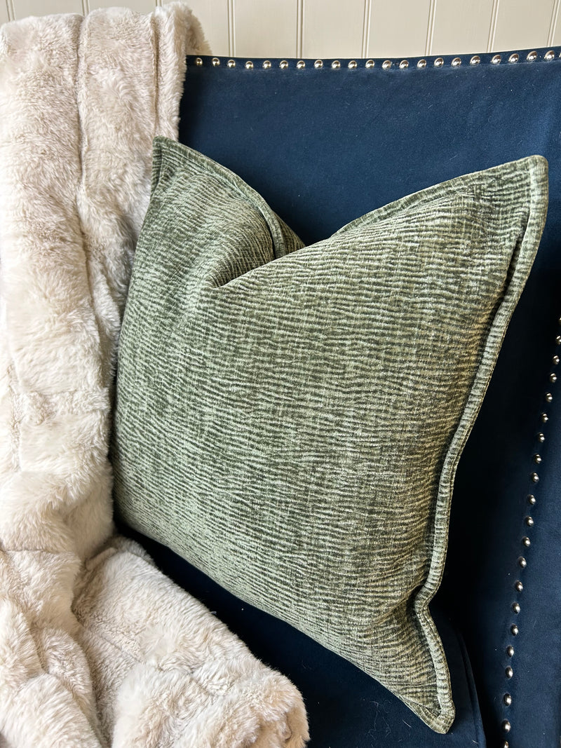 Olive Green Moddi ripple Textured Velvet Piped Edge Trim premium Cushion 45m