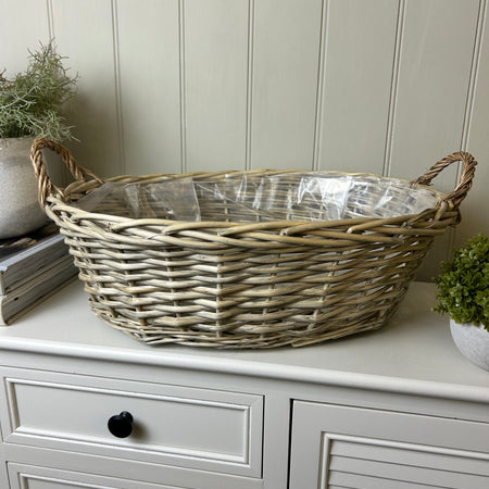 Large Willow wicker lined bulb oval basket