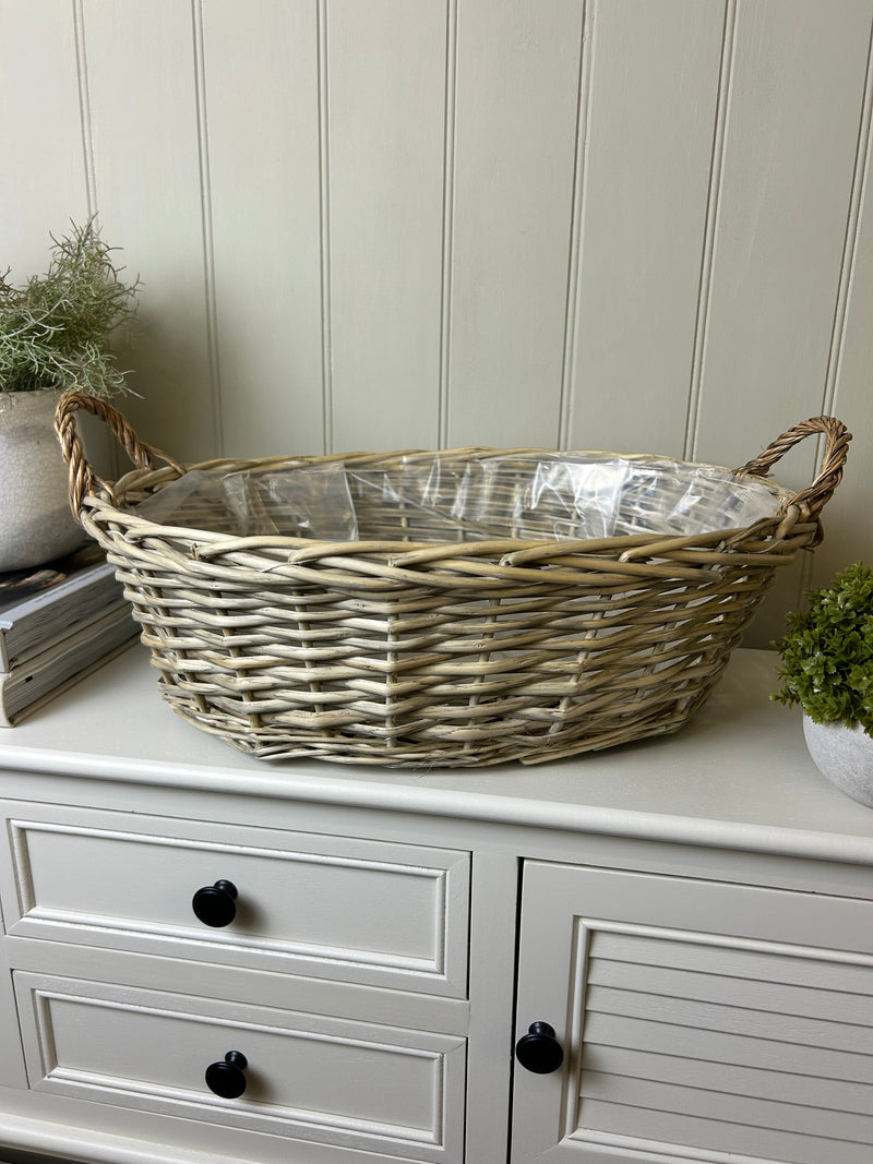 Square willow storage basket with handles white wash rustic