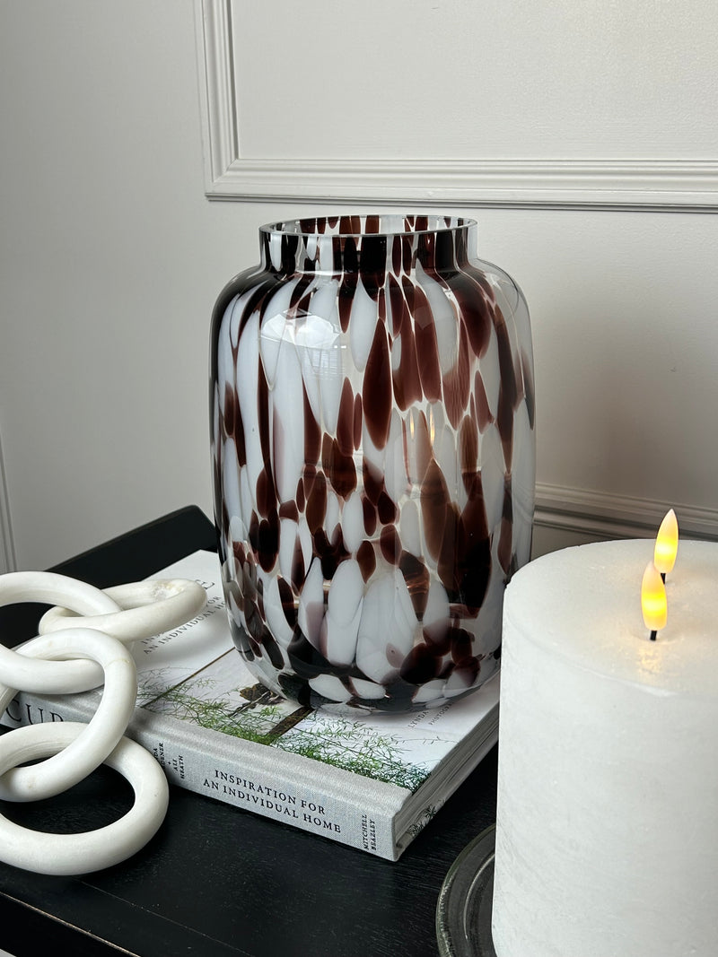 Mottled glass white brown glass vase hurricane