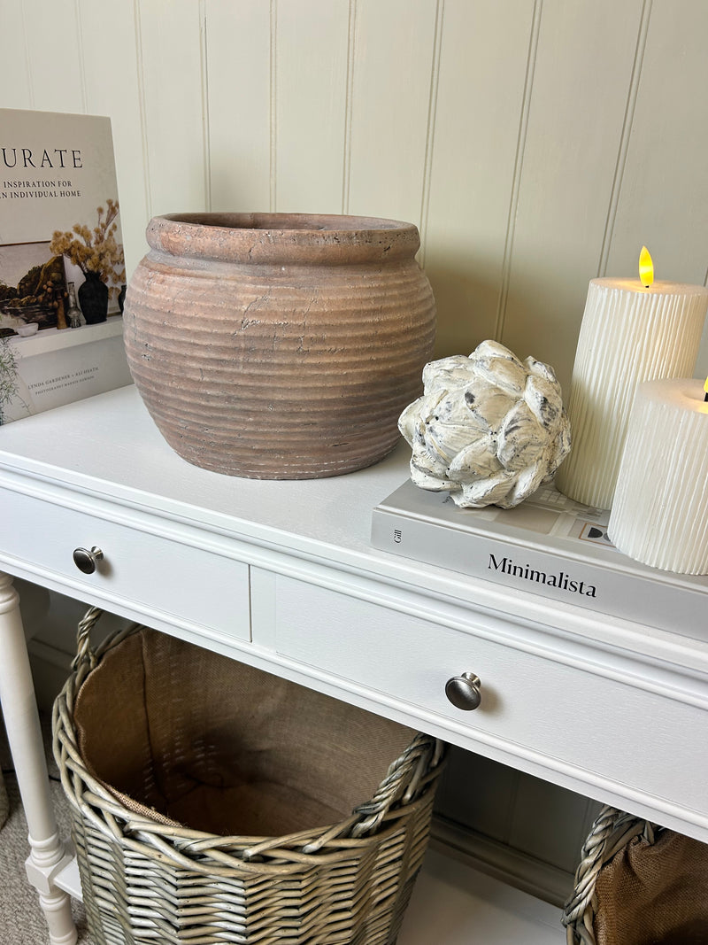 Brown rustic ribbed planter vase