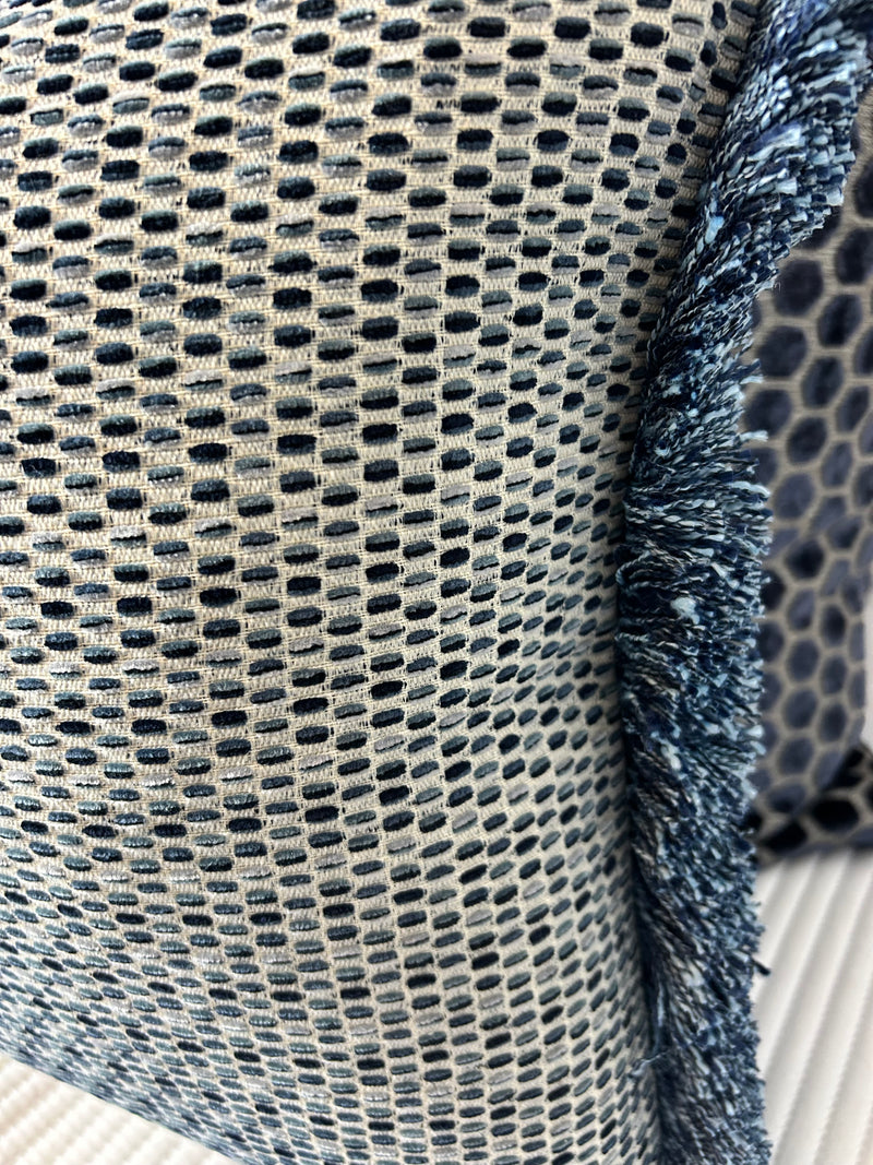 Blue Jacquard dot print frill Weave Fringed tassel Cushion Feather Filled luxury 45cm