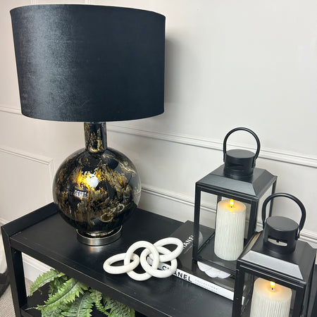 Bronze black gold silver glass abstract lamp with black shade