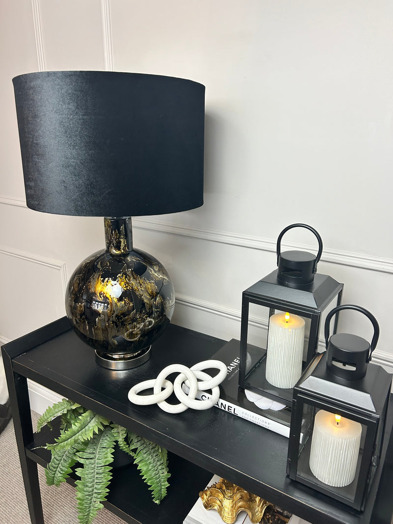 Bronze black gold silver glass abstract lamp with black shade