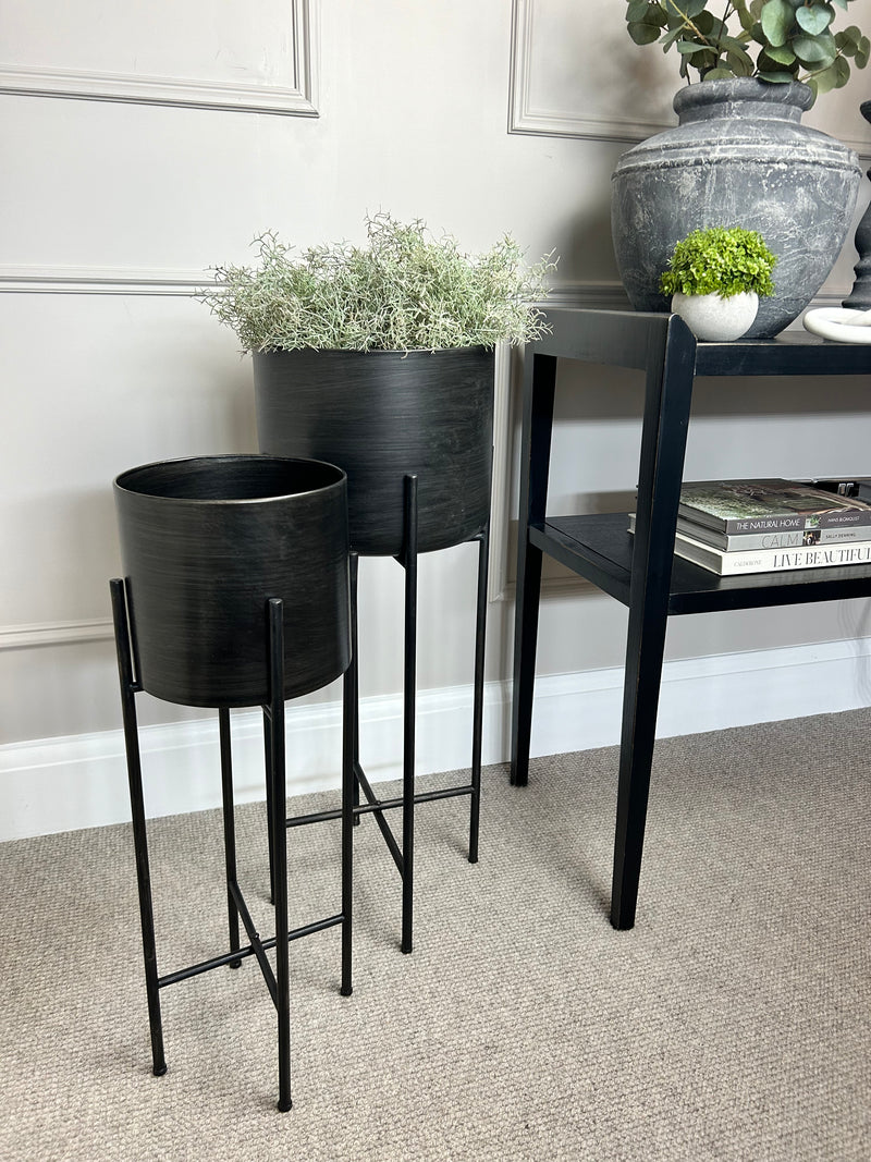 Pewter blackened bronze floor standing planter on black stand frame 2 sizes