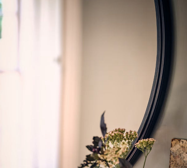 Antique dark brown round rim rib detail mirror 80cm – Abode