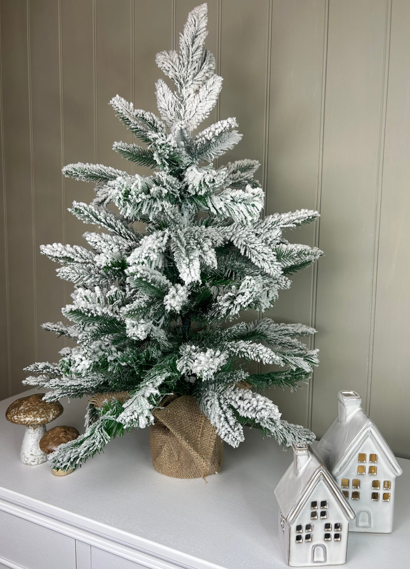 Snowy tree with jute hessian base 60cm