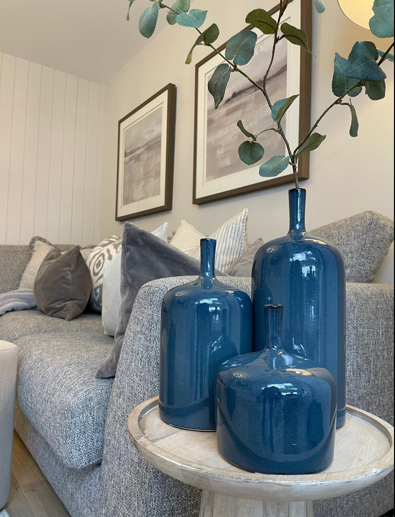 Blue vormark bottle neck vases 3 sizes