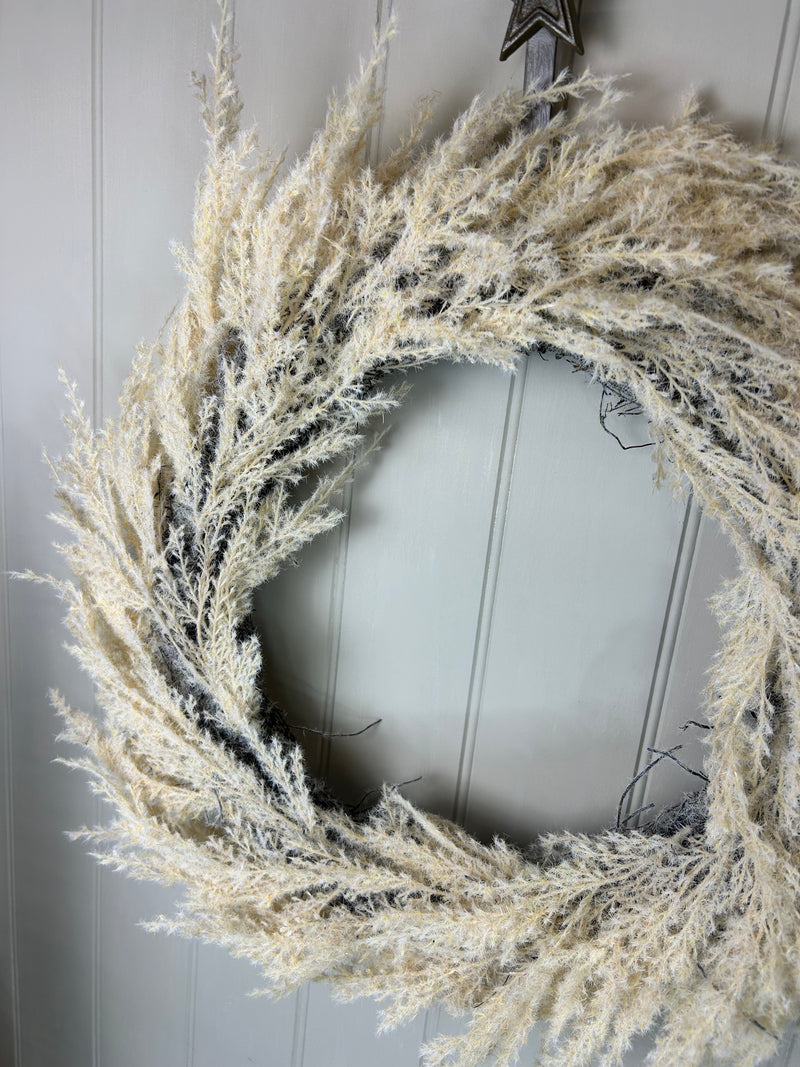 Beige flock Pampas round wreath 45cm
