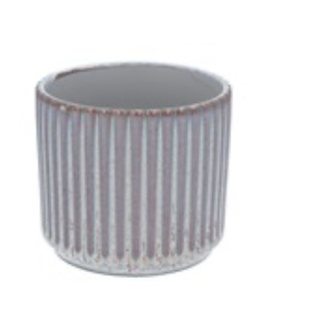 Reactive glaze ribbed plant pot