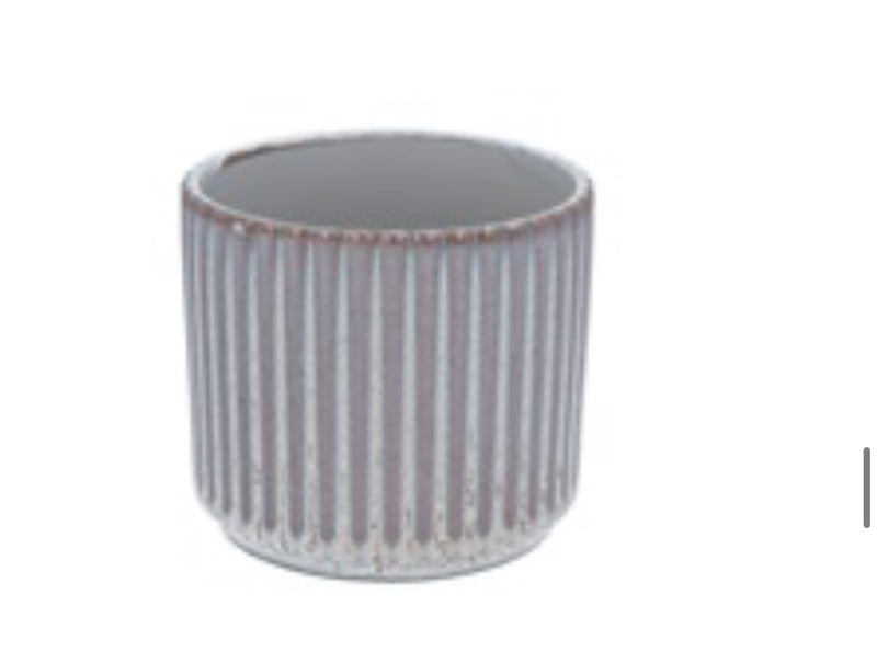 Reactive glaze ribbed plant pot