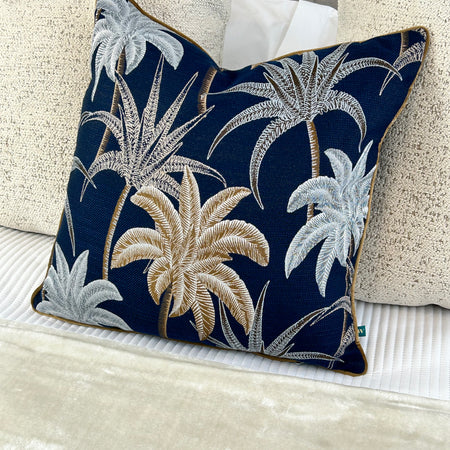 Galapagos Cushion navy palm leaf 50cm