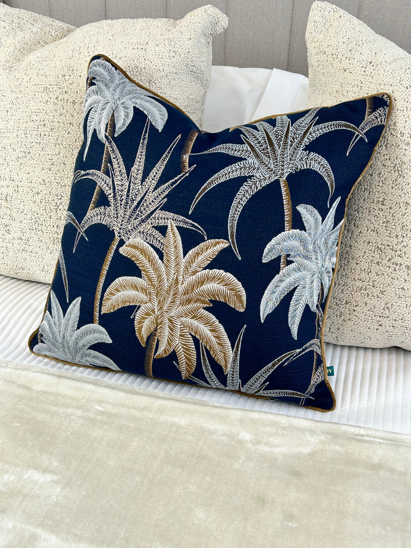 Galapagos Cushion navy palm leaf