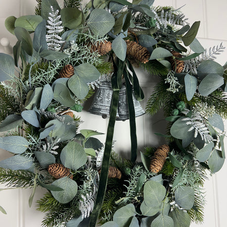 Silver leaf foliage pine cone wreath 60cm and 40cm