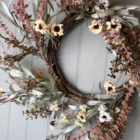 Large rustic spring dried floral wreath 55cm