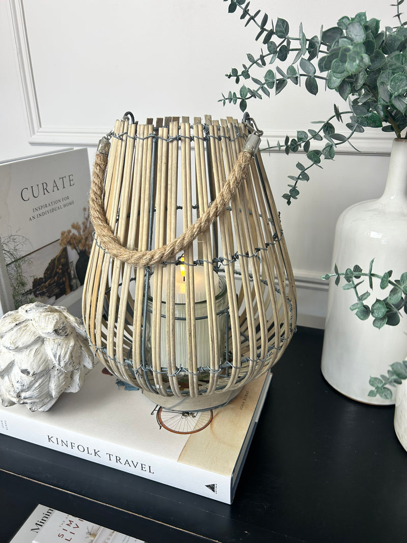 Large Light Willow Lantern with handle candle holder