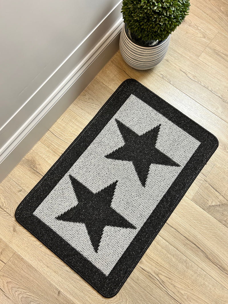 Charcoal Star Door washable Mat Rug 80x50cm and 67x100cm