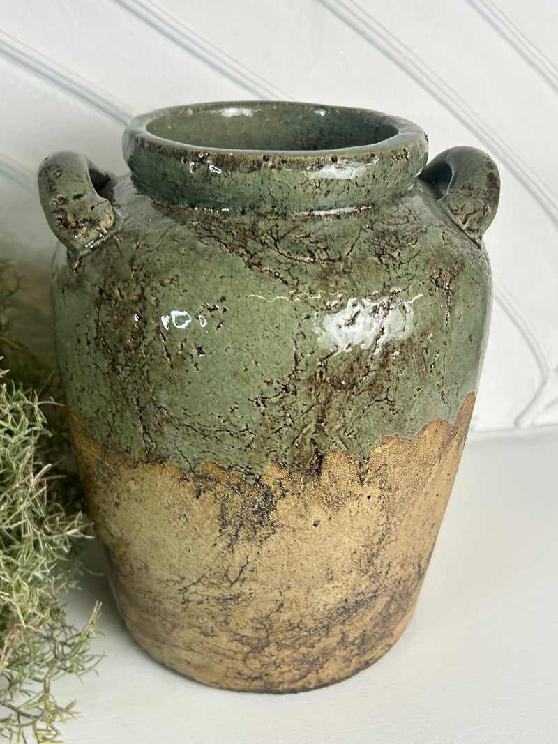 Meysey green natural rustic stone vase