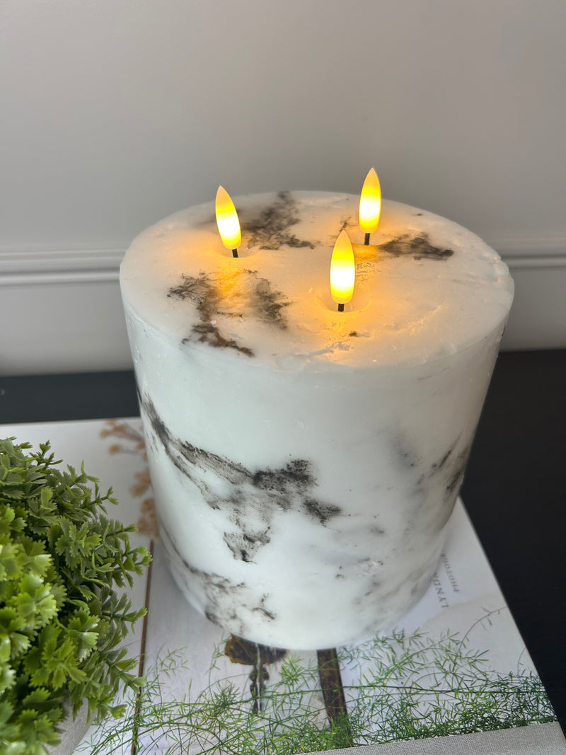 Marble luxe large 3 triple wick LED candle 15cm by 15cm