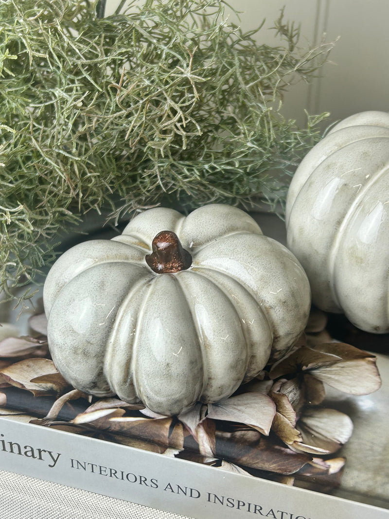 Rustic off white ceramic autumn Halloween pumpkins 2 sizes