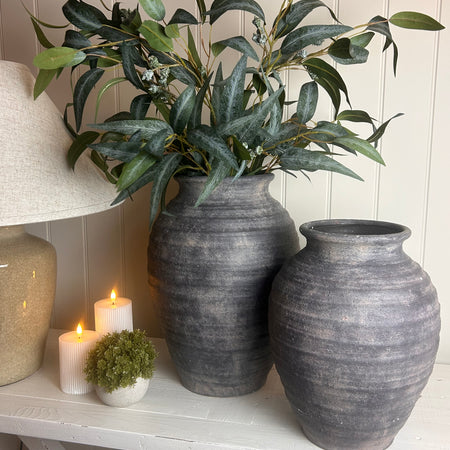 Rustic black ribbed vase 2 sizes